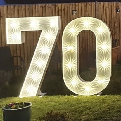 Illuminated light up number 70 hire