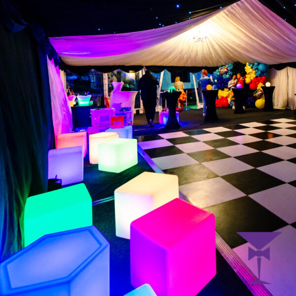 Multi Coloured LED Cube Hire at 80's themed party in Surrey