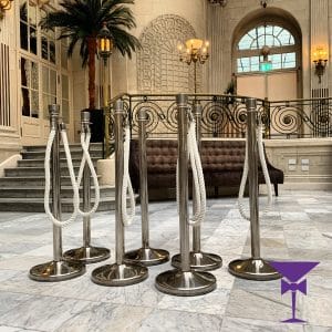 Luxury Silver Stanchion Posts and White Ropes Hire London