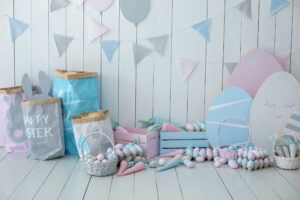 Colorful,Easter,Room,Interior.,Baskets,With,Lot,Colorful,Easter,Eggs