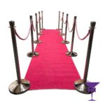 5 Metre Pink Carpet Package With Silver Posts - 5 Metre hot pink carpet runner, supplied with silver posts and pink ropes. This package is available for delivery across South East or DIY collections from our warehouse in Surrey.