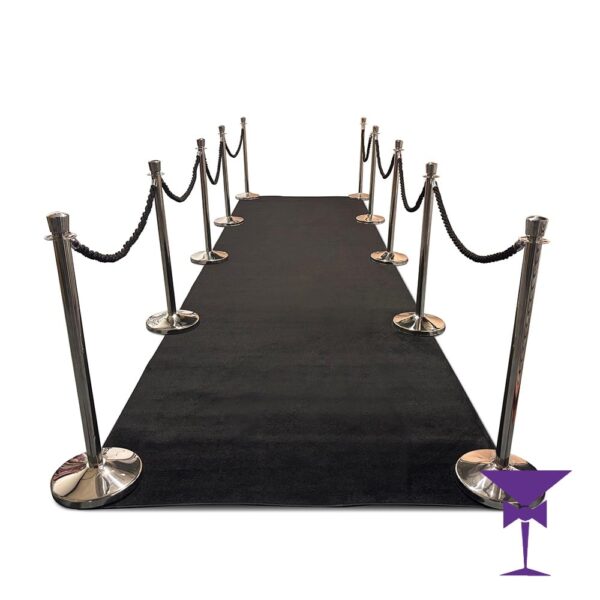 Black Carpet Hire - Package 6 (Silver Posts) 1.6 Metre x 6 Metre