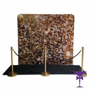 Gold Sequin Stretch Backdrop With Black Carpet