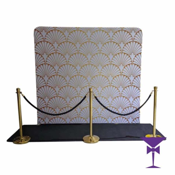 Great Gatsby White & Gold Backdrop With Black Carpet Package