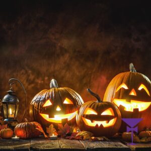 10ft Wide Halloween Backdrop - Pumpkins With Leaves