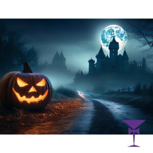 10ft Wide Halloween Backdrop - Spooky Castle With Pumpkins