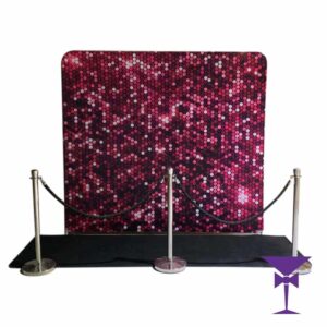 Pink Sequin Stretch Backdrop Hire With Black Carpet