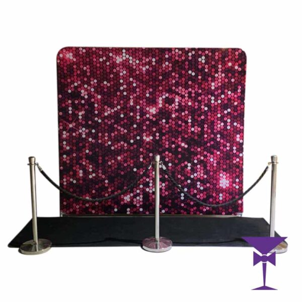 Pink Sequin Stretch Backdrop Hire With Black Carpet