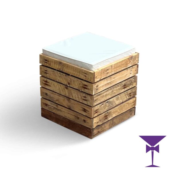 Rustic Pallet Wood Cube Seat - Cream Cushion