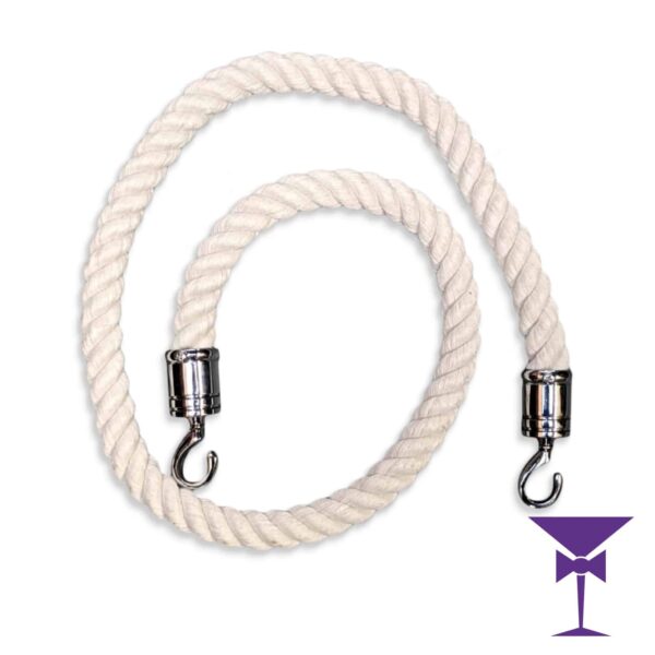 White Stanchion Rope With Silver Hooks