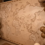Around the World Theme Backdrop With Balloons