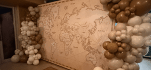 Around the World Theme Backdrop With Balloons