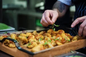Professionally plated canapés and finger foods at a catered birthday party