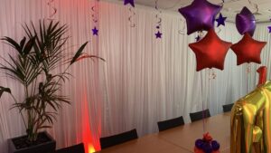 Our white wall drape hire is available in 3 metre widths. White Pleated Drape in London, Kent, Surrey & Sussex