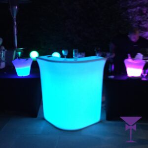 LED-Corner-Bar-Section-Lit-Blue-01-01-01 - Mobile bar hire in Kent, Sussex & London. LED bars can be set to a range of colours and effects to suit any occasion