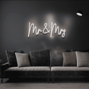 LED-Neon-Mr-Mrs-Sign-Hire - LED Neon signs for hire in Surrey, Kent, Sussex & Essex. Our faux neons are perfect for your wedding or event.
