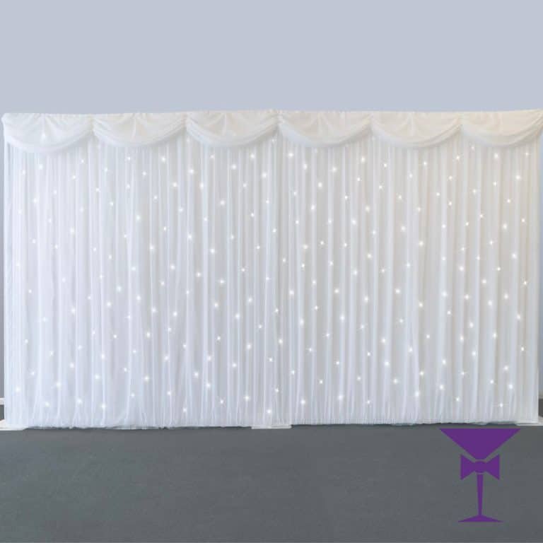 Starlit White Wedding Drape Backdrop hire Kent, Surrey, London, Sussex & Essex