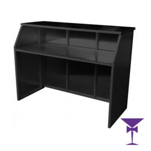 Straight-Black-Mobile-Bar-Hire-Surrey-Kent-Sussex-London - Our stylish black mobile bar section for hire. This acts as wither a bar or 2 tier DJ booth. Available for events in Surrey, Sussex, Kent & London.