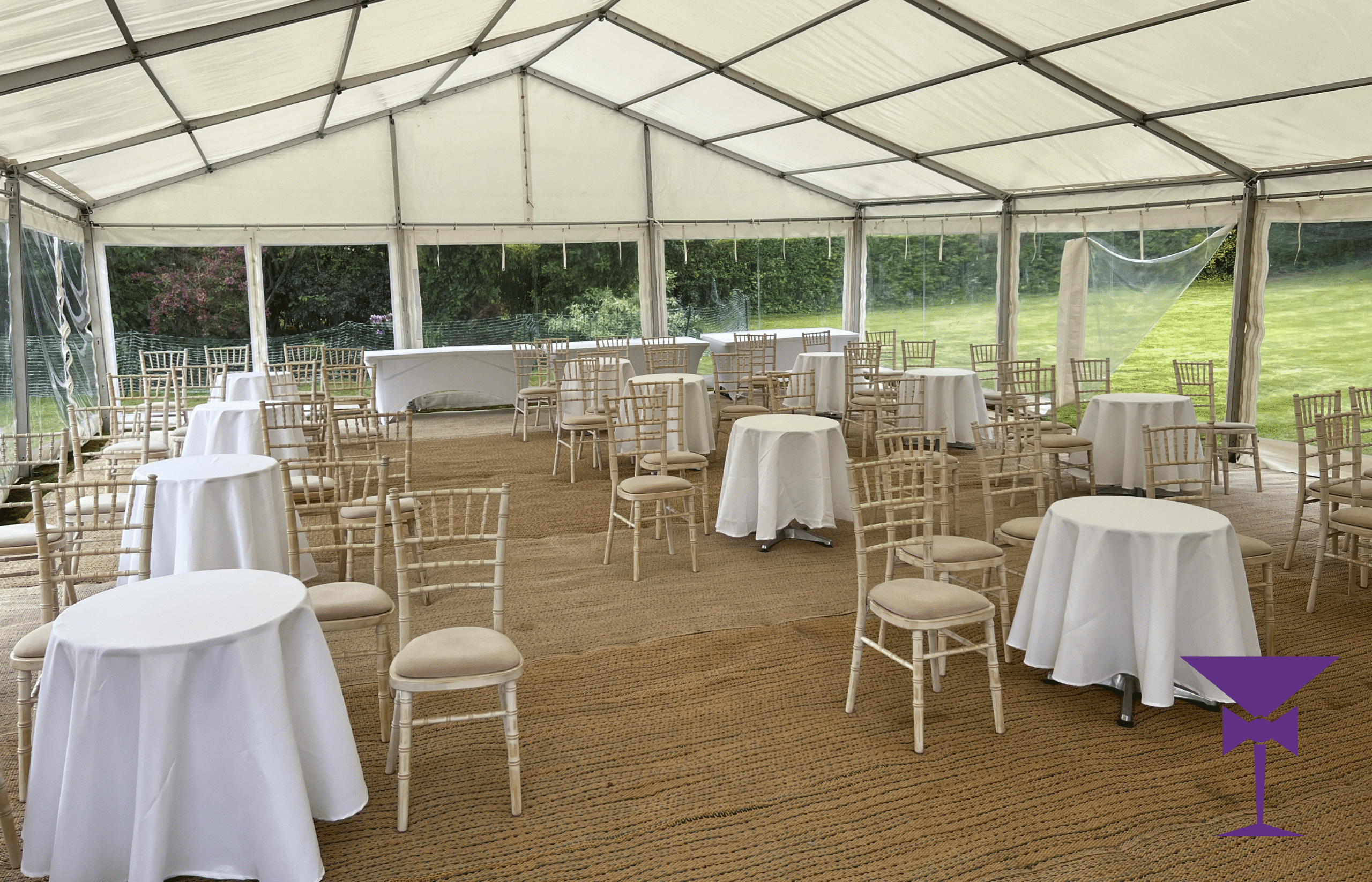 Chiavari chairs with low bistro tables