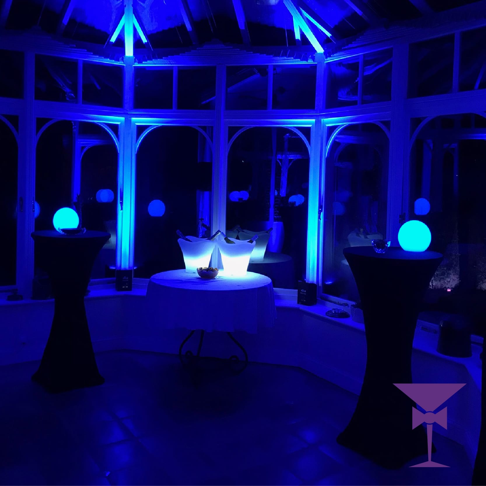 Black-poseur-Tables-Uplighting-Oxted-Surrey-01 - Poseur Tables for hire in Surrey & South East