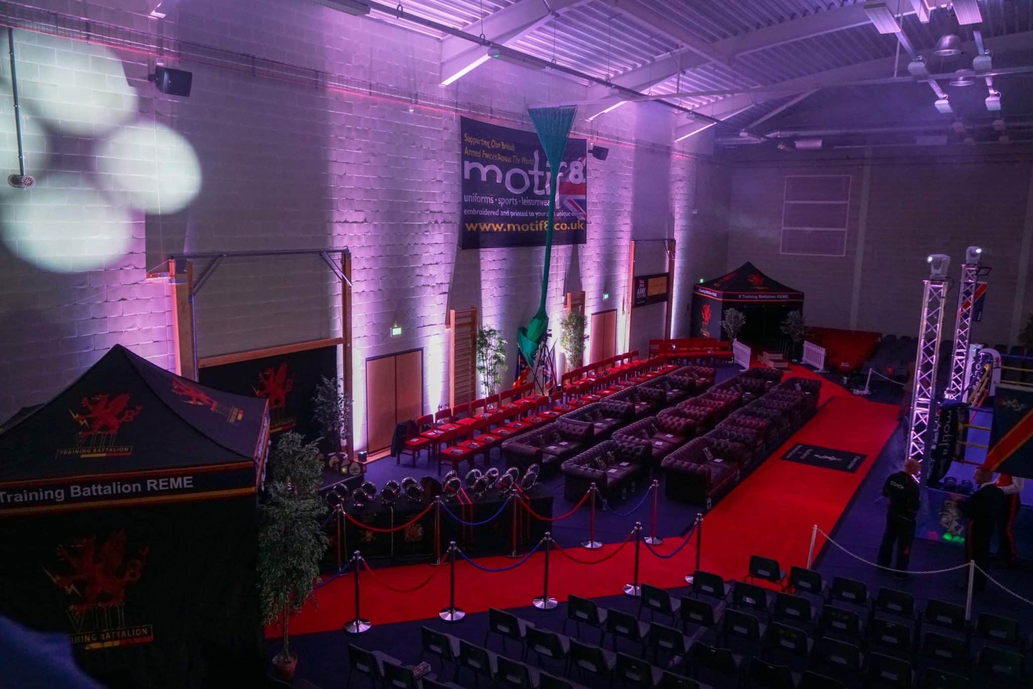 Boxing show uplighting, theming and decor