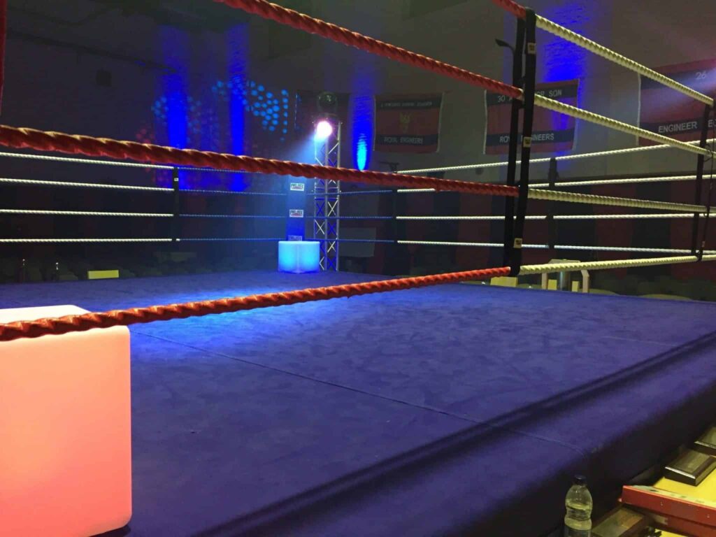 Boxing ring with illuminated ring seats