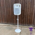 Stylish white speaker with white stand hire