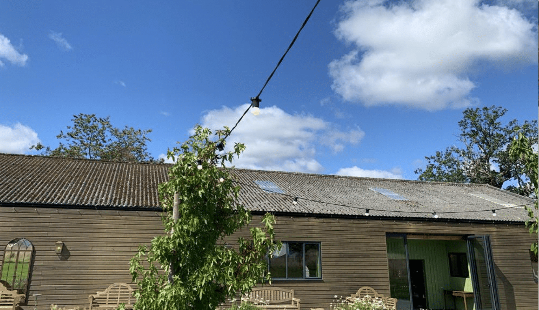 Festoon-Lighting-Chafford-Park-Sussex - An example of our festoon lighting hire in Sussex at Chafford Park Barn venue