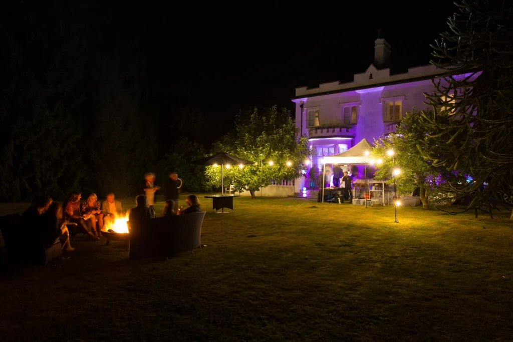 Outdoor party set up - ambient lighting, bonfire. Ideal for Halloween