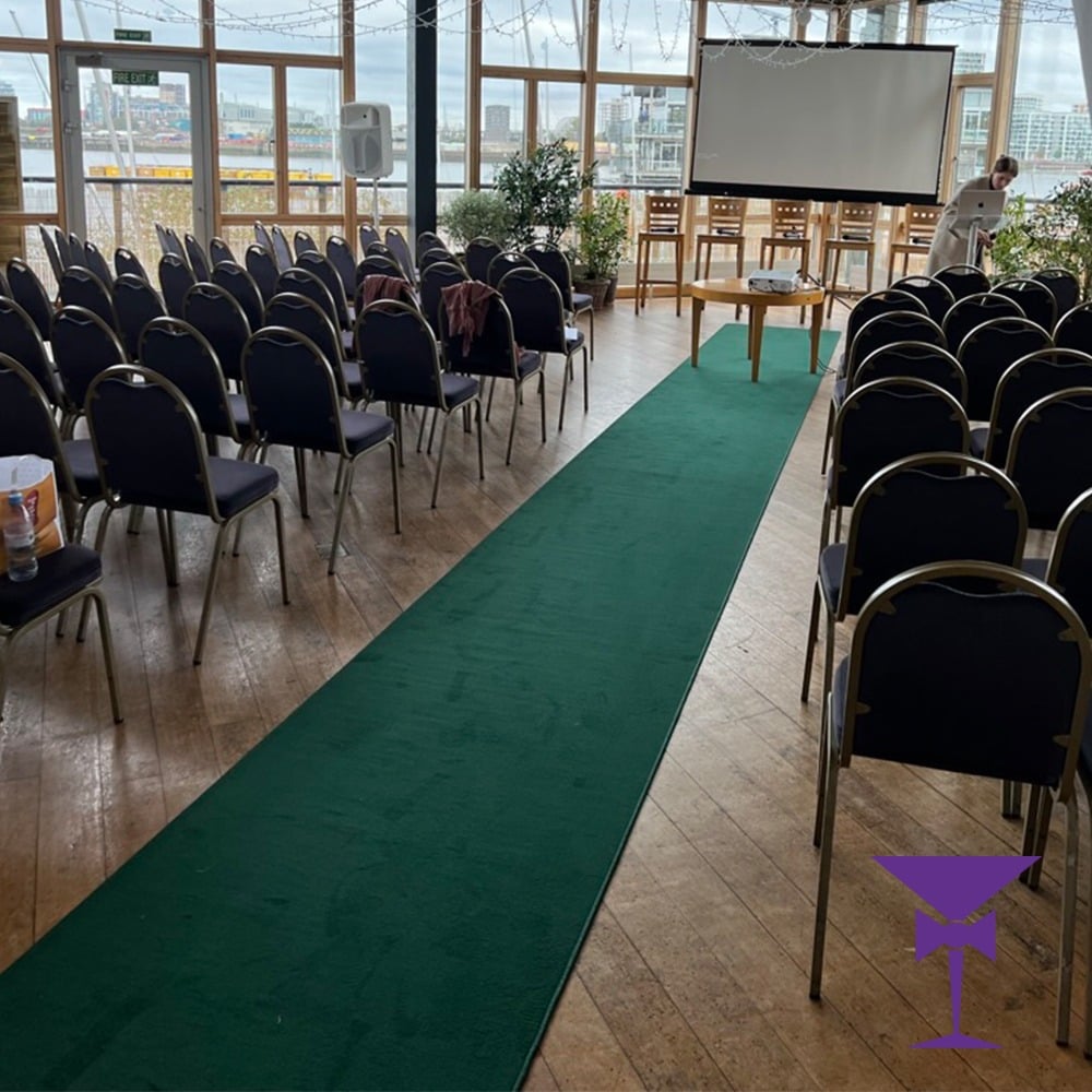 Green-Carpet-Hire-Greenwich-London - Green Carpet Hire London & South East. Pictured here is a luxury forest green carpet at Greenwich Yacht Club.