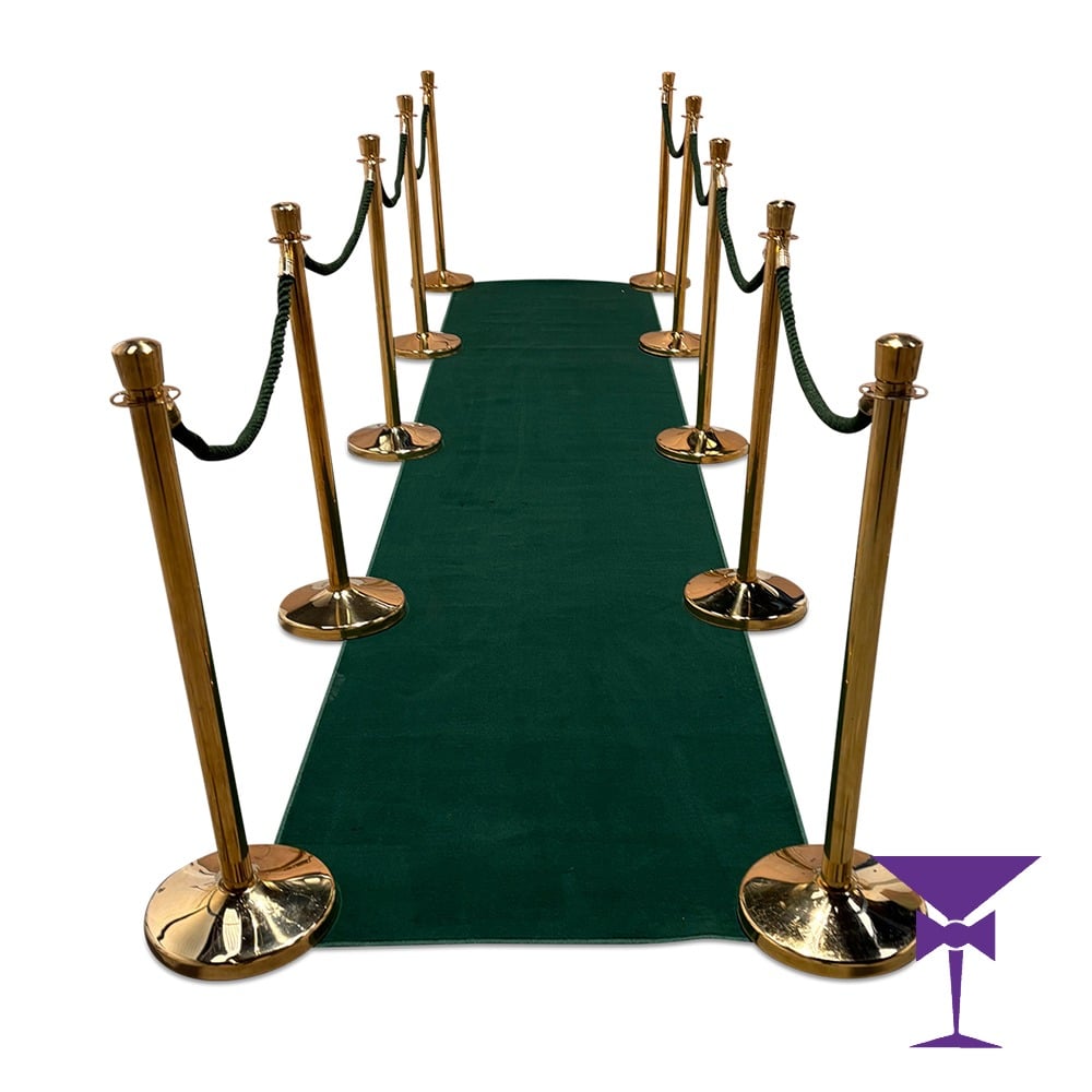 5 Metre Green Carpet with Gold posts and Green Ropes