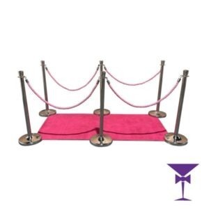 Pink Carpet Package 5 - Silver Posts - Side View - Hire a 1 metre wide x 2 metre long pink carpet package.