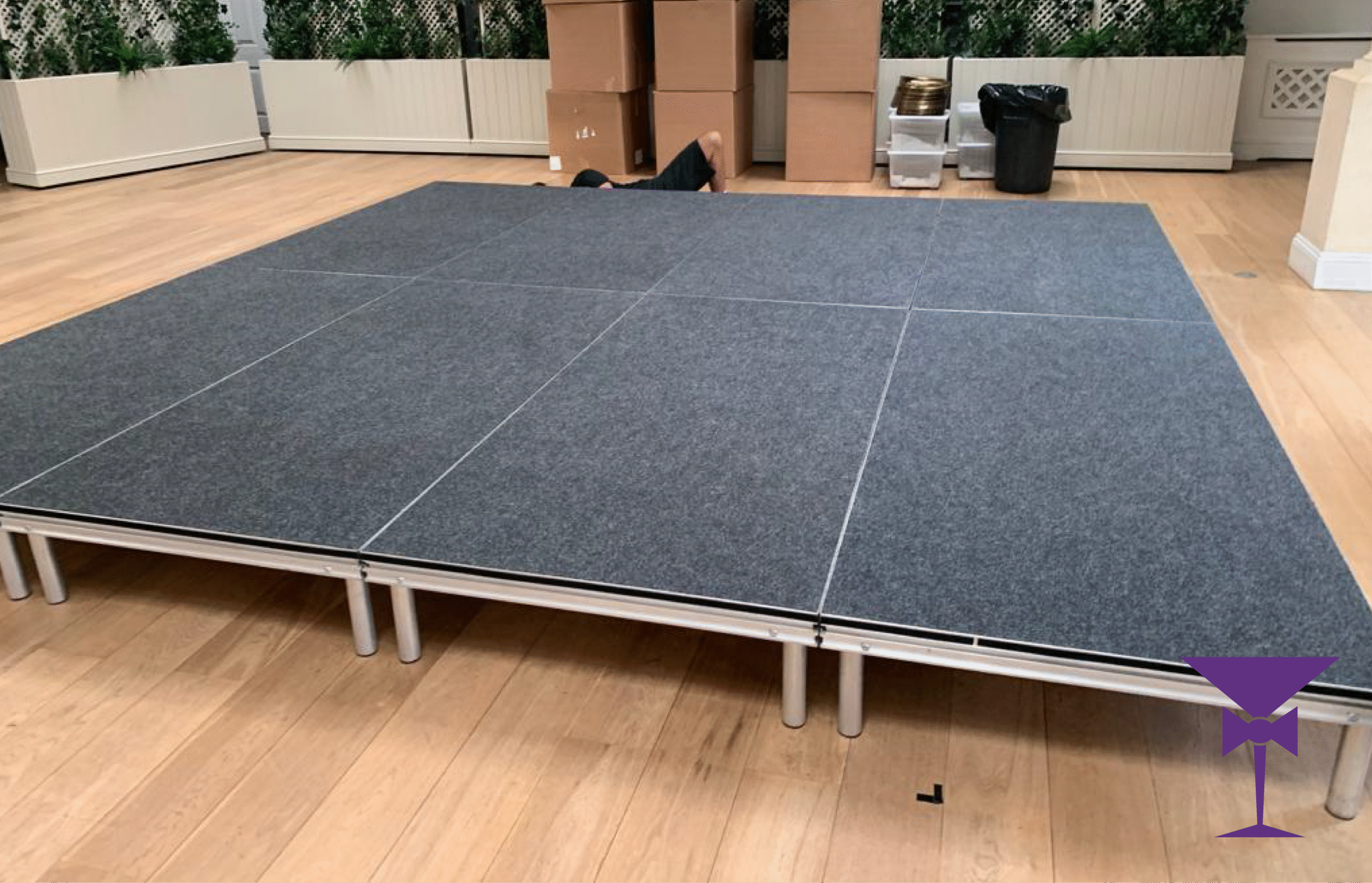 A budget stage for hire without stage skirt