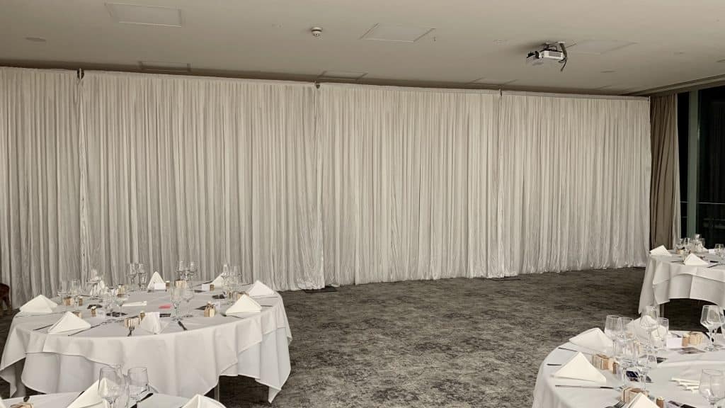 London drape hire - White draping to cover ugly room dividers in a London function room