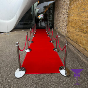 1.5 Metre x 7 Metre Red carpet Hire Package eith Silver Posts