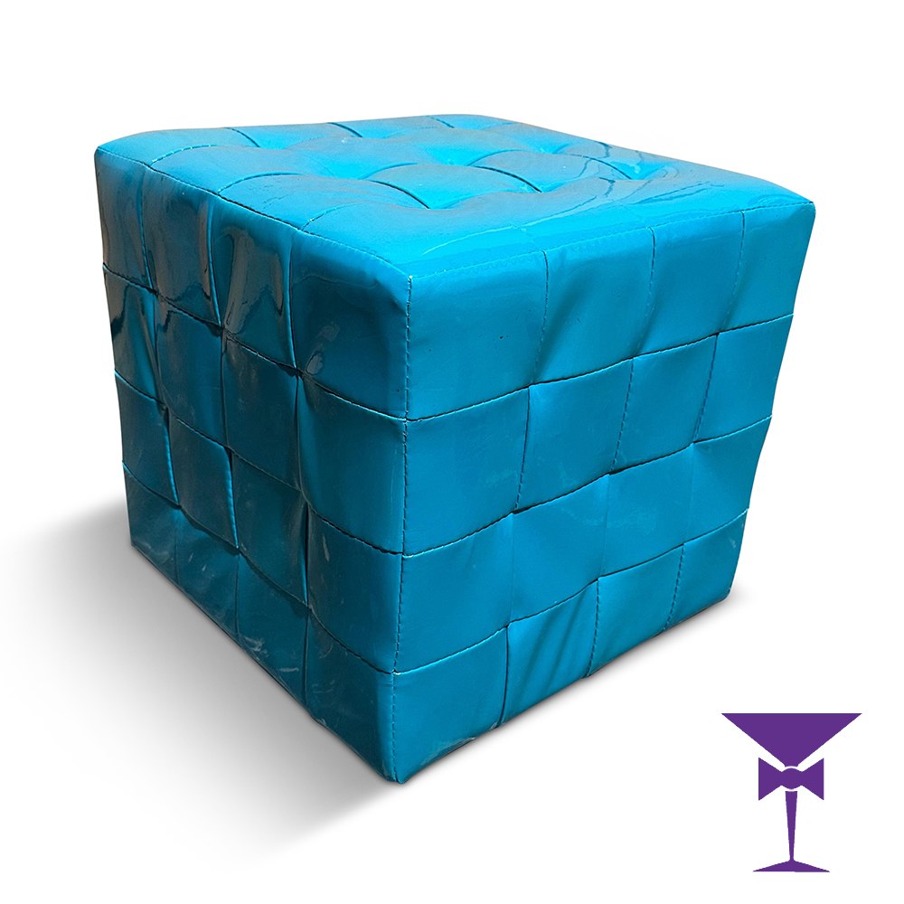 Blue Leather Effect Cube Seat for hire