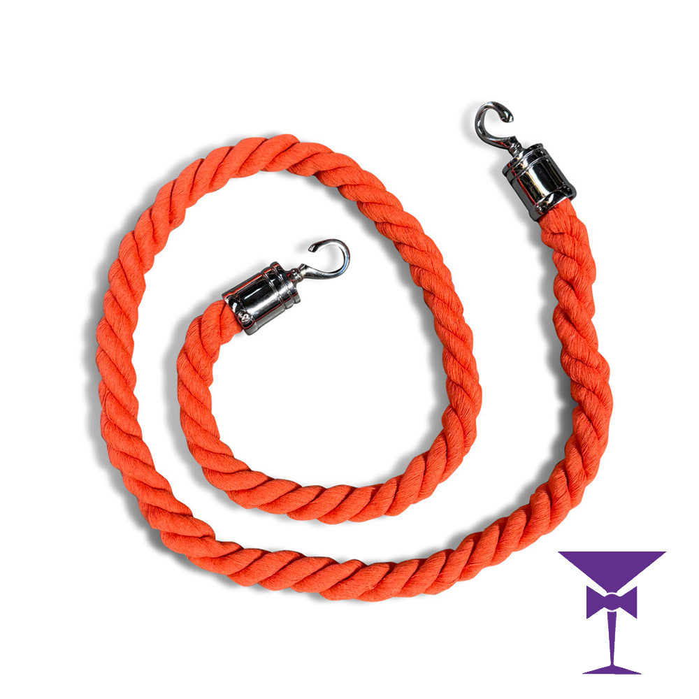 Orange Twist Barrier Rope With Silver Hooks for hire