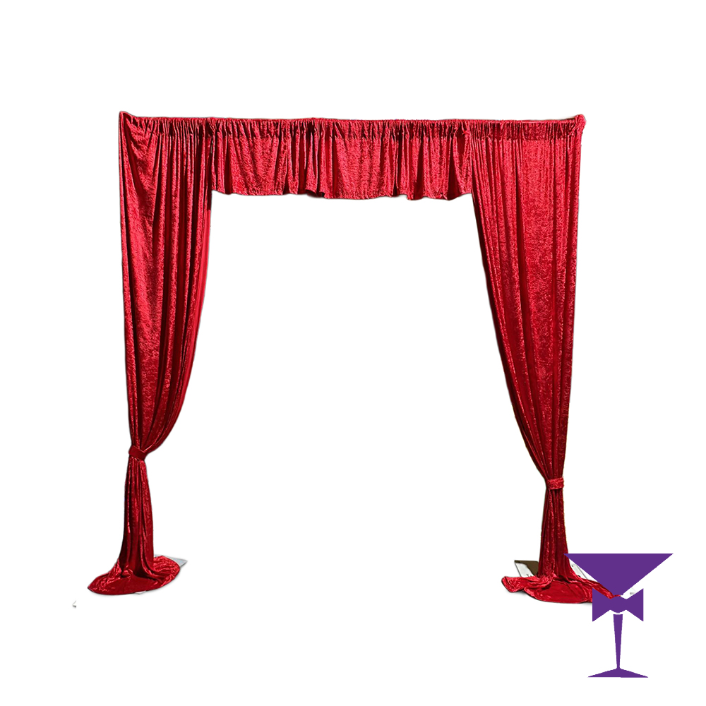 Red doorway arch drape hire