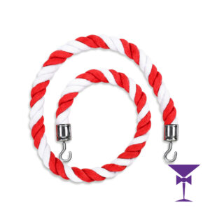 Red & White Striped Stanchion Rope Hire - Silver Hooks