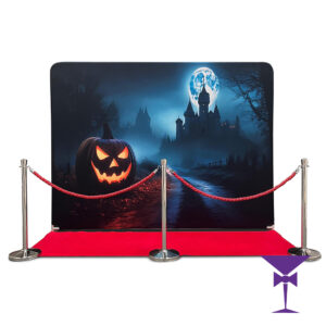 Spooky Castle Backdrop Package With Red Carpet & Silver Posts