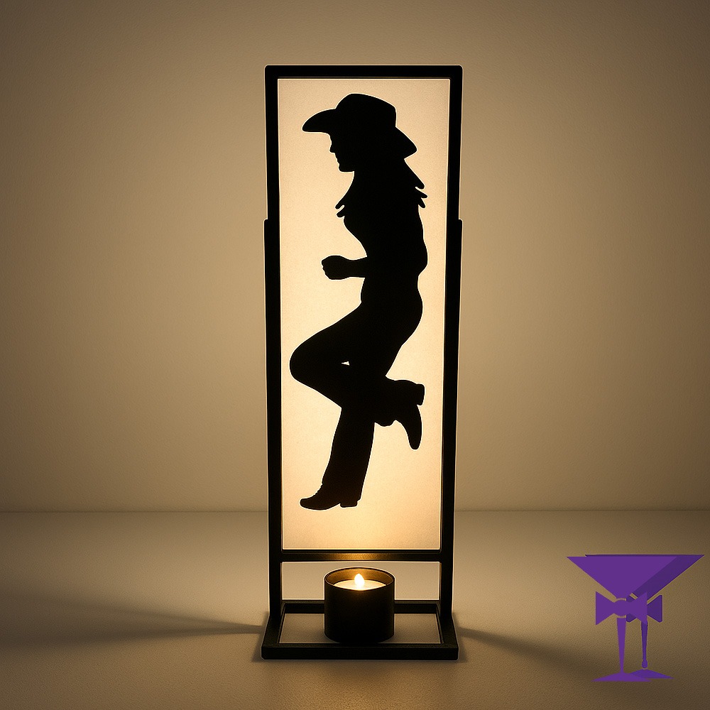 Cowgirl Silhouette Board Prop Hire - Warm White Lighting