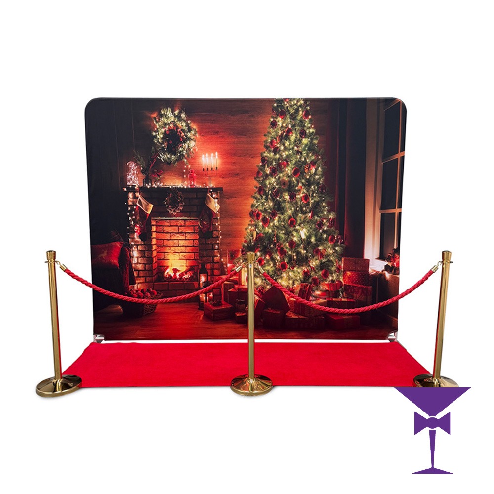 Christmas Backdrop Package With Red Carpet & Gold Posts