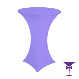 Poseur Table With Lilac Cover for hire.