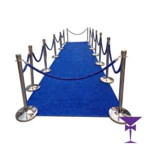 7 Metre Blue Carpet Hire with Silver Posts
